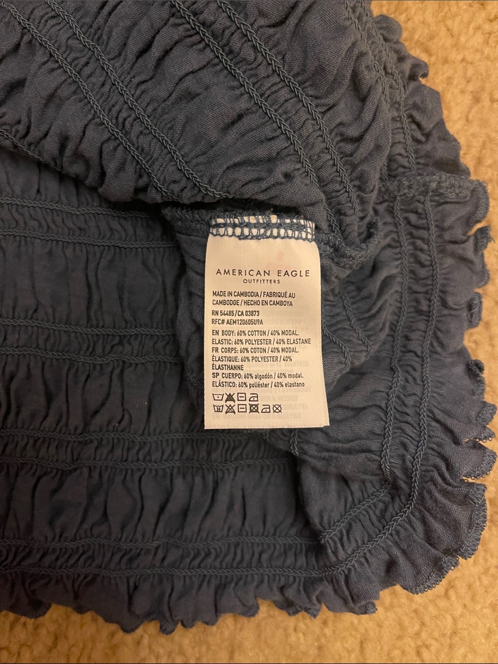 American Eagle Outfitters Navy Smocked Cropped Tank Top - Picture 4 of 4